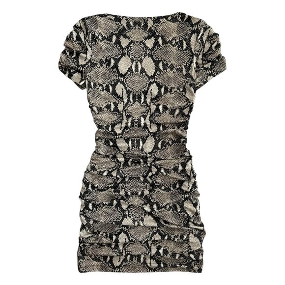 Alberto Makali Python Ruched Faux Wrap Bodycon Knee Length Dress Beige M Mobwife - Picture 2 of 11
